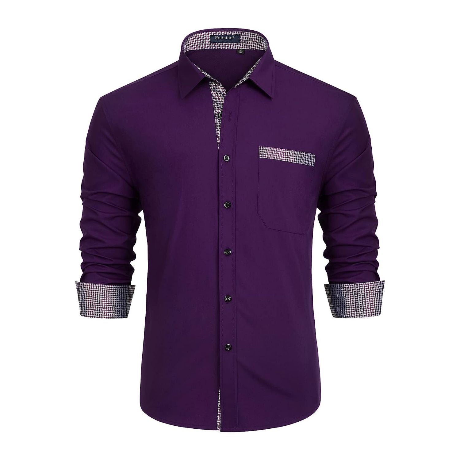 Hisdern Men's Purple Splicing Dress Shirt For Office Wear