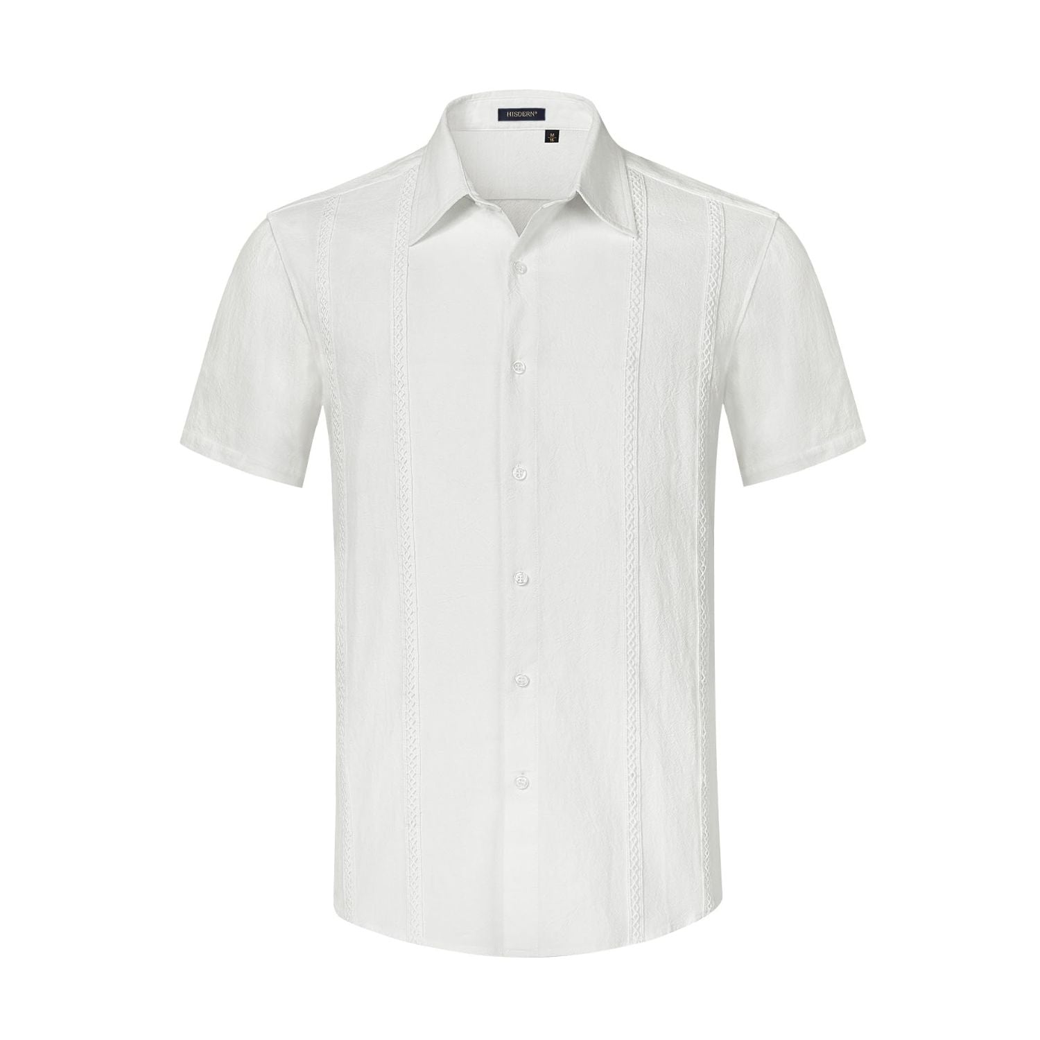 Hisdern Cuban Style White Linen Guayabera Shirt Casual Summer Beach Top