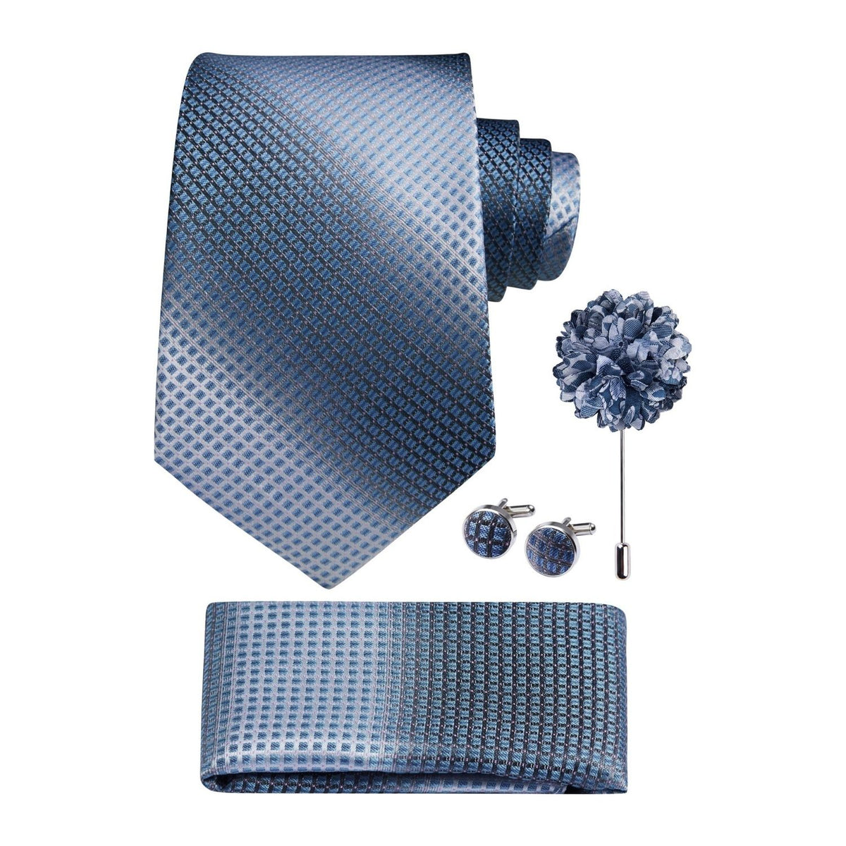 Hisdern Men's Houndstooth 4-Piece Tie Set in Blue Gray for Weddings & Formal Wear
