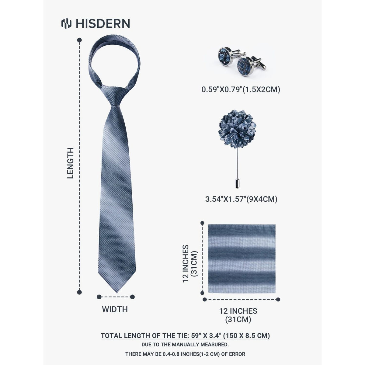 Hisdern Men's Houndstooth 4-Piece Tie Set in Blue Gray for Weddings & Formal Wear