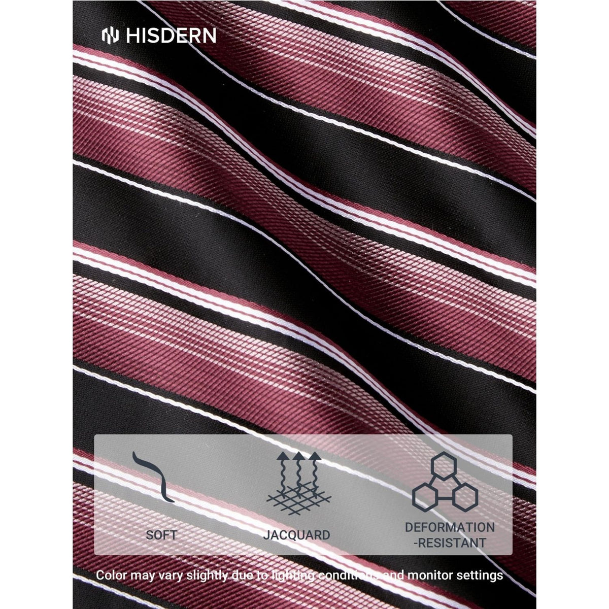Hisdern Men's Striped 4-Piece Tie Set in Wine Red & Black for Weddings & Formal Wear