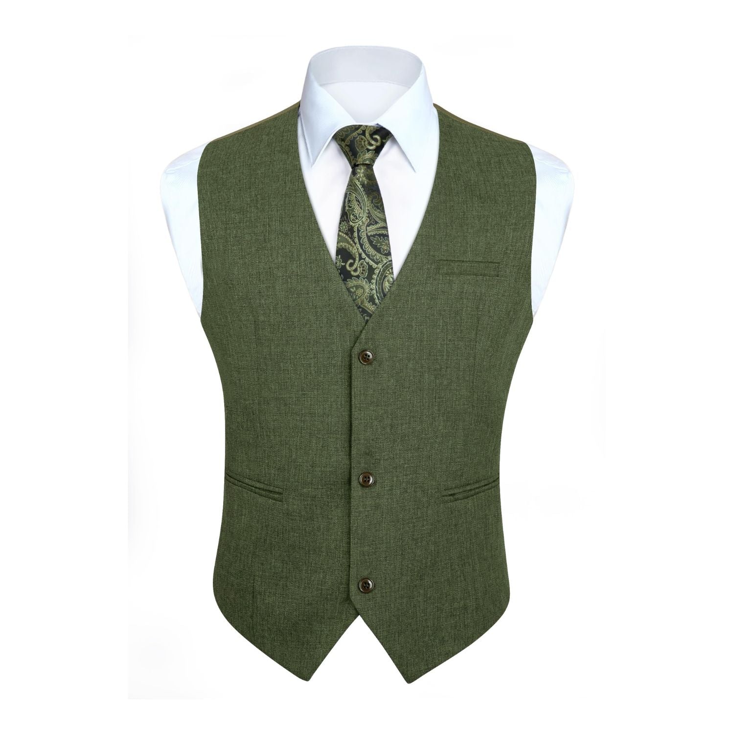 Hisdern Men's Army Green Satin Suit Vest Formal Wear