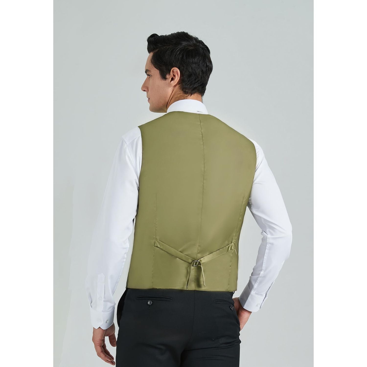 Hisdern Men's Army Green Satin Suit Vest Formal Wear
