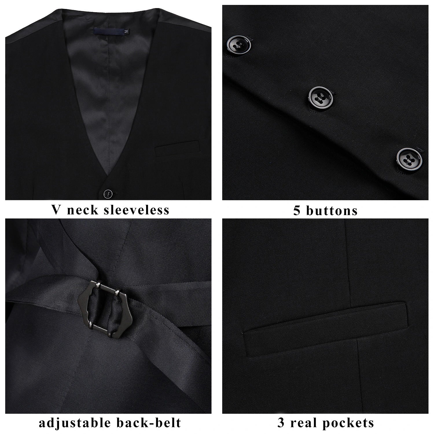 Hisdern Black Satin Vest and Floral Accessory Set