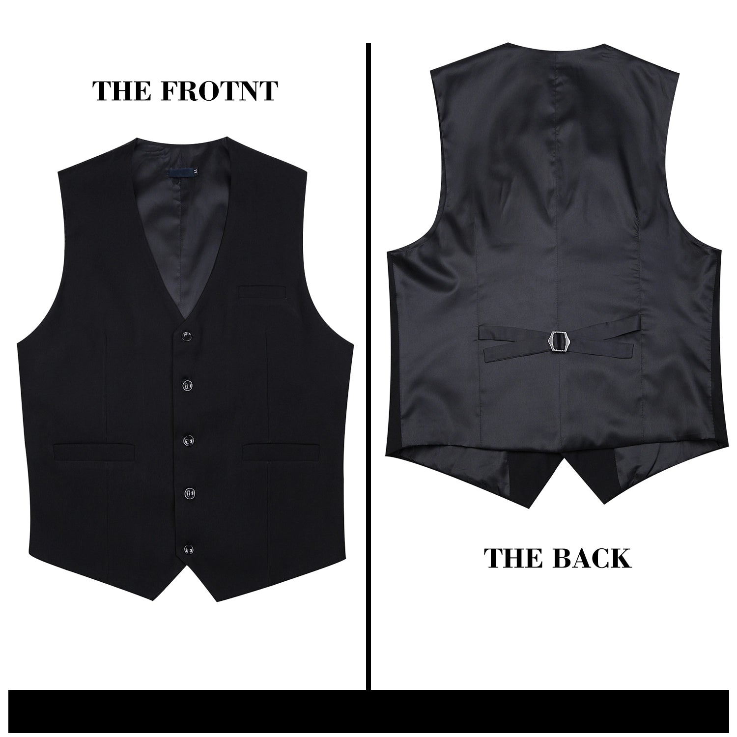 Hisdern Black Satin Vest and Floral Accessory Set