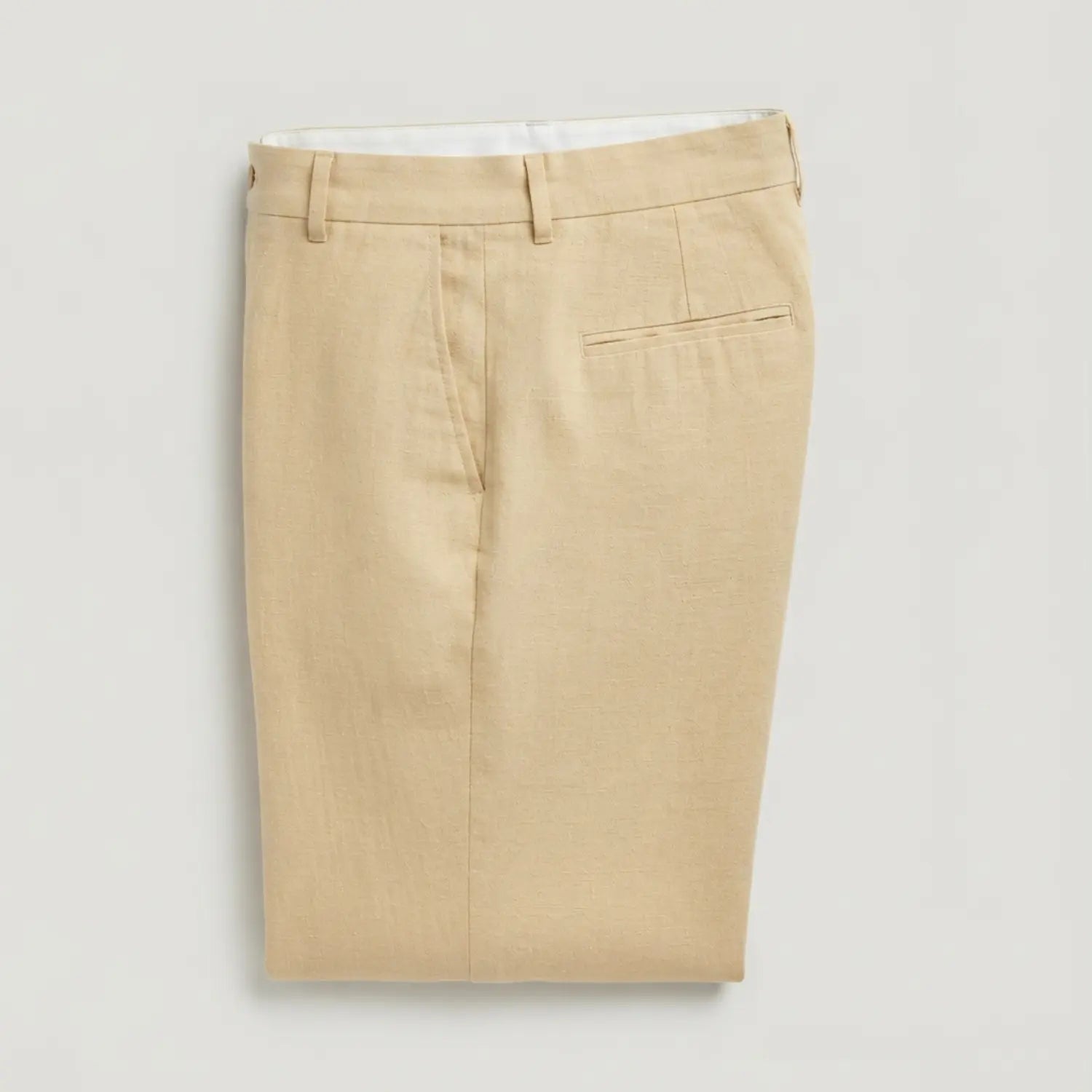 Hisdern Men's Cotton-Linen Champagne Vest & Khaki Pants Set