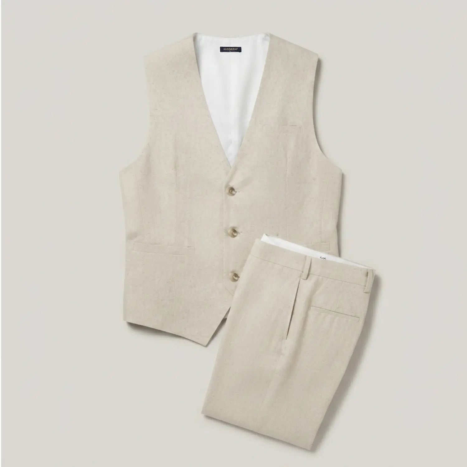 Hisdern Cotton-Linen Blend Beige Set