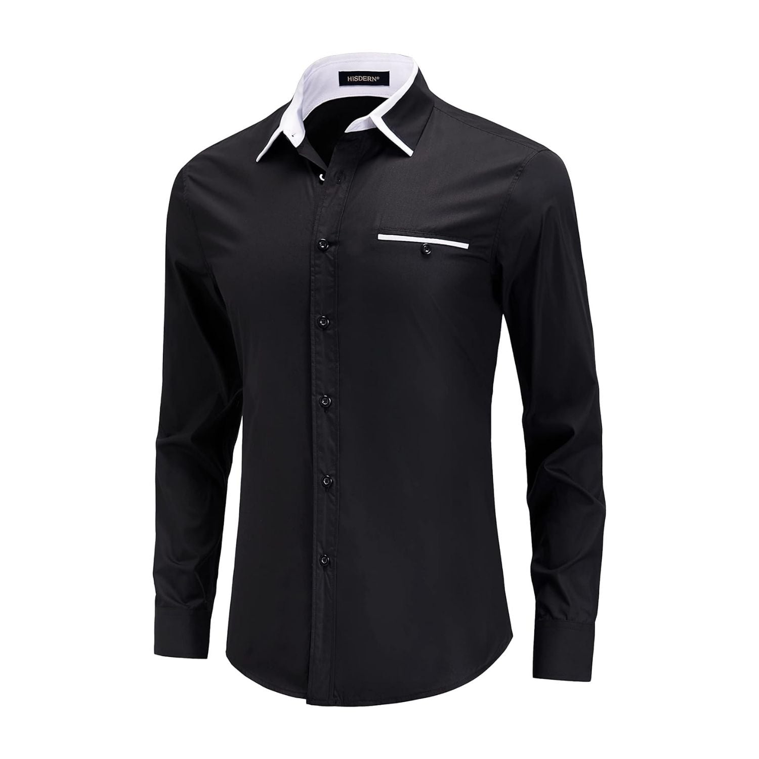 Men's Classic Dress Shirt with Pocket - BLACK/WHITE
