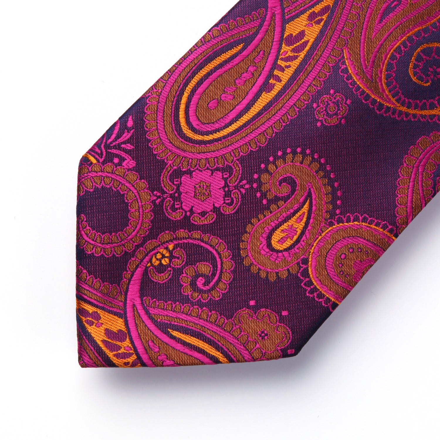 Paisley Floral Tie Handkerchief Set - A33-VIOLET RED/ORANGE