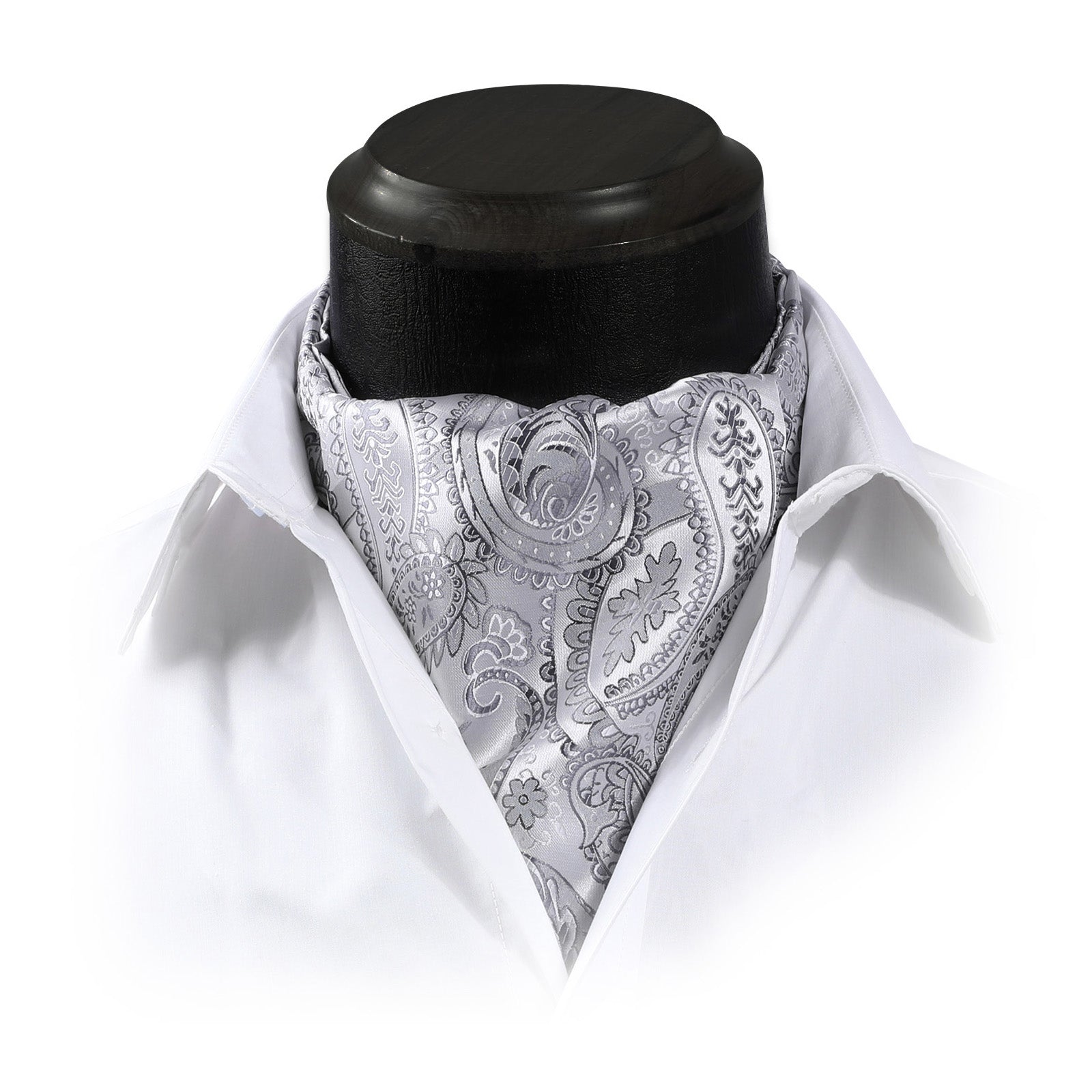 Floral Paisley Ascot Cravat Scarf - GRAY/SILVER