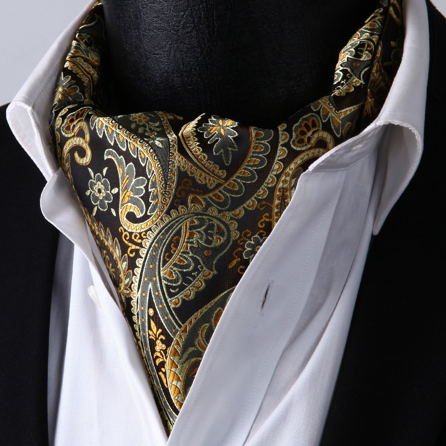 Floral Paisley Ascot Cravat Scarf - A-02 GOLD PAISELY