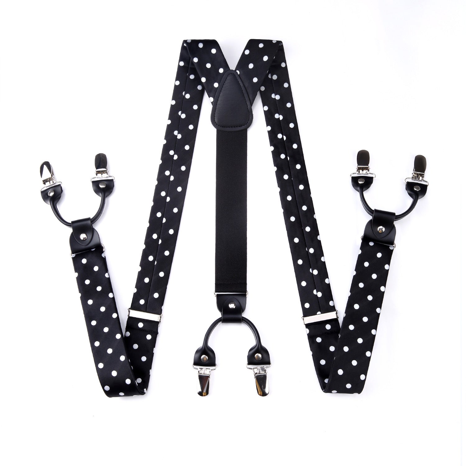 Polka Dot Suspender Pre-Tied Bow Tie Handkerchief - C4-BLACK