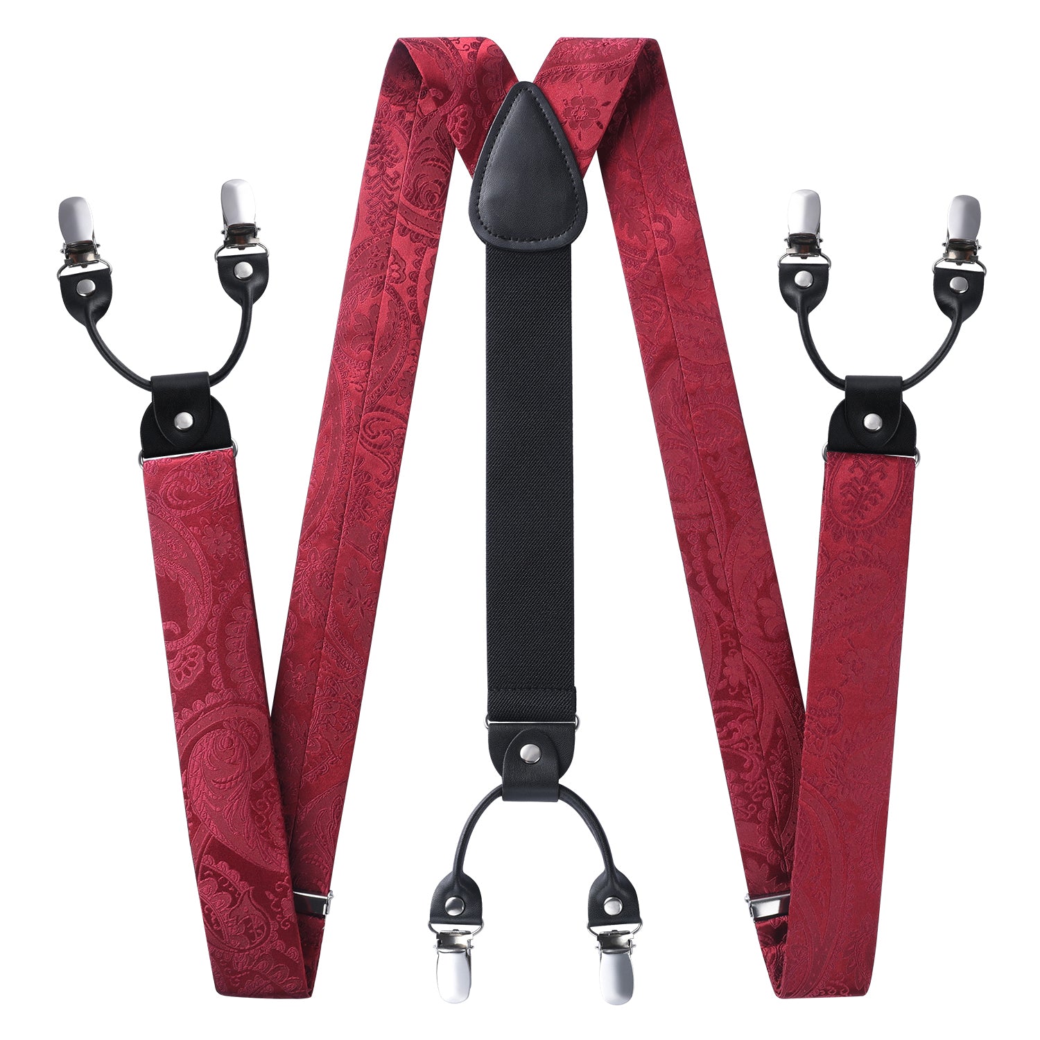 Paisley Floral Suspender Pre-Tied Bow Tie Handkerchief - C6-MAROON