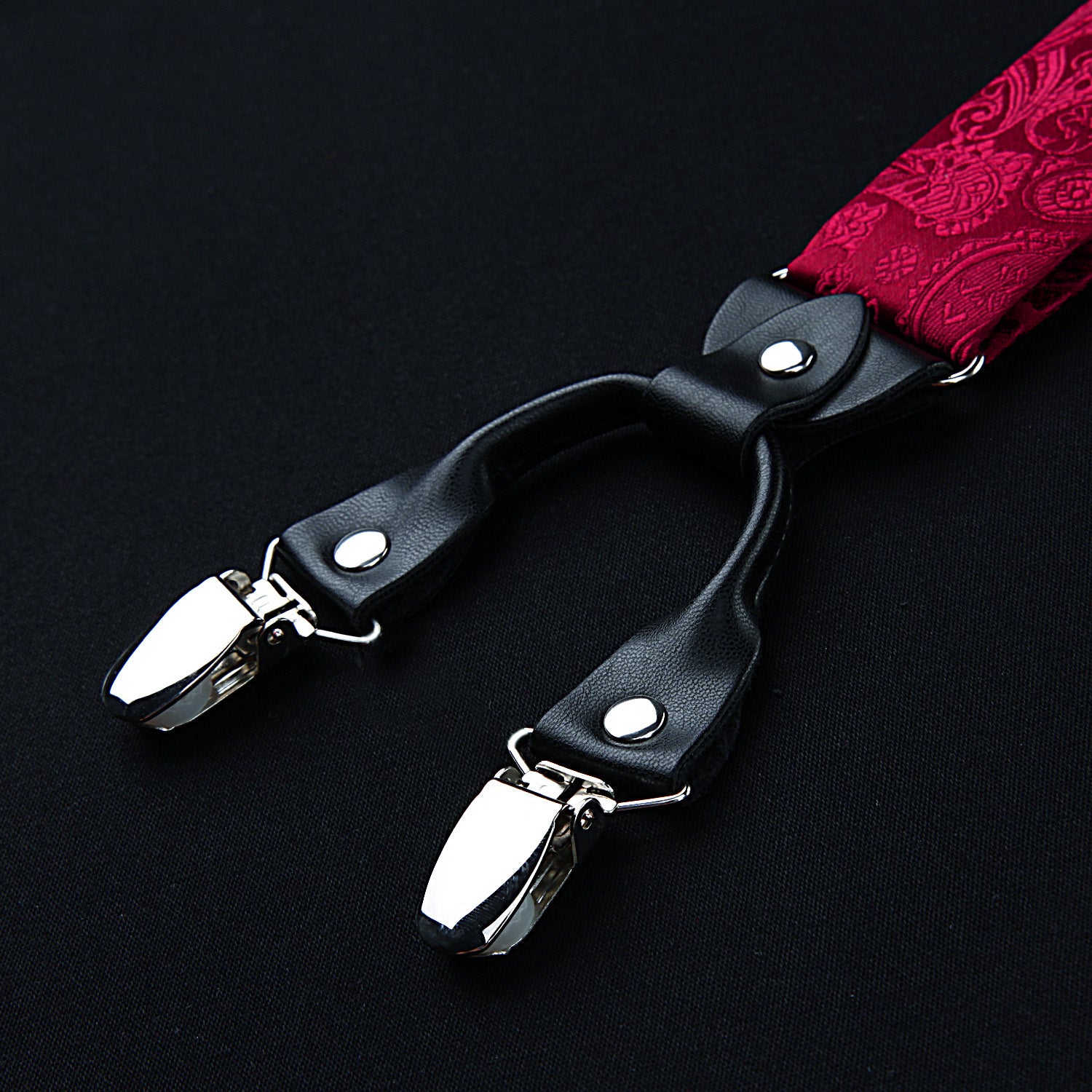 Paisley Floral Suspender Pre-Tied Bow Tie Handkerchief - A14 - RED