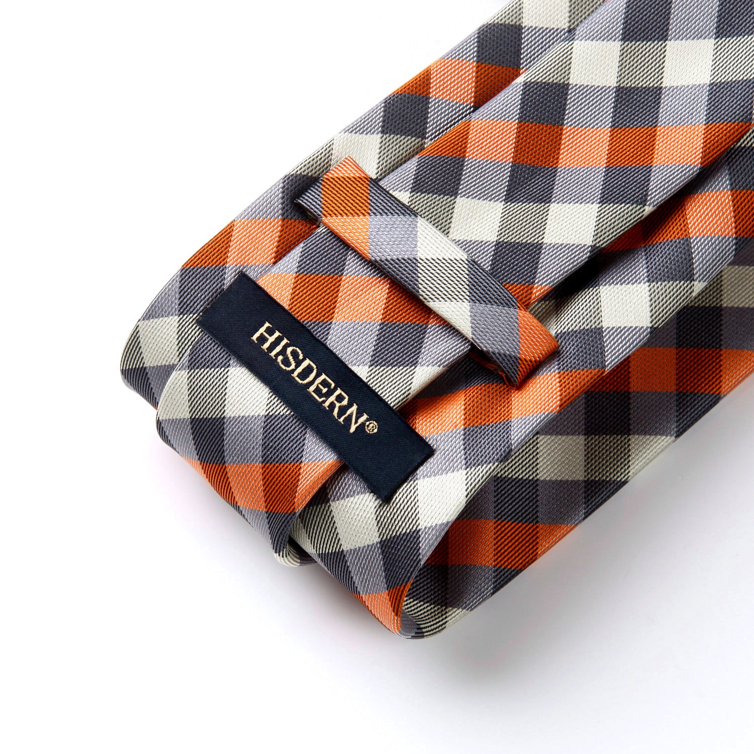 Plaid Tie Handkerchief Set - B8-ORANGE