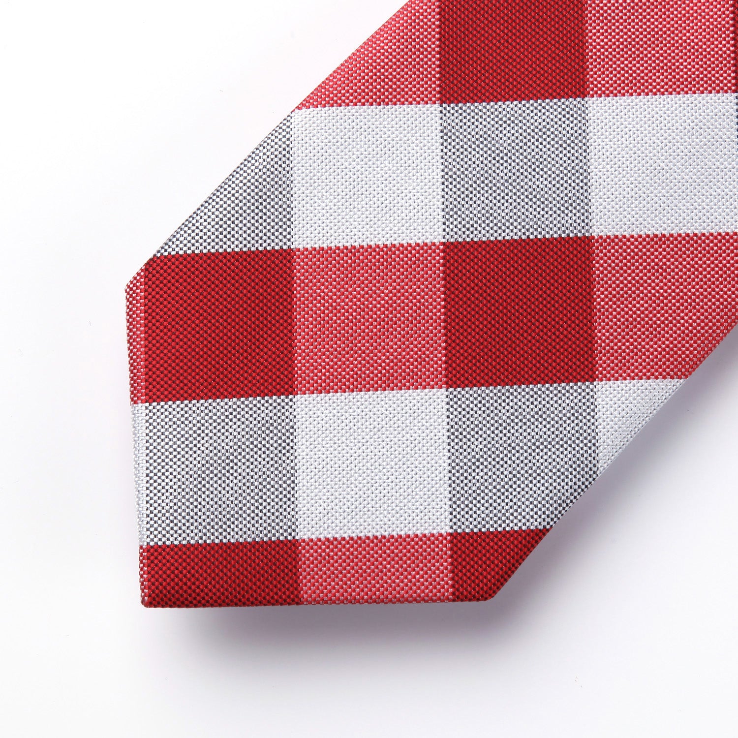 Plaid Tie Handkerchief Set - A-RED/WHITE