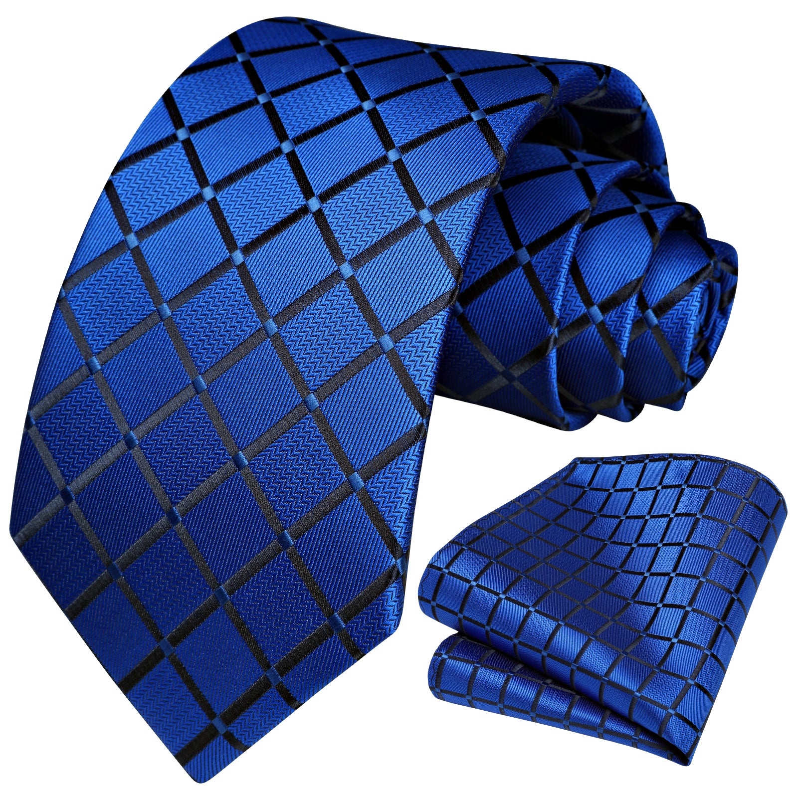 Plaid Tie Handkerchief Set - A6-ROYAL BLUE