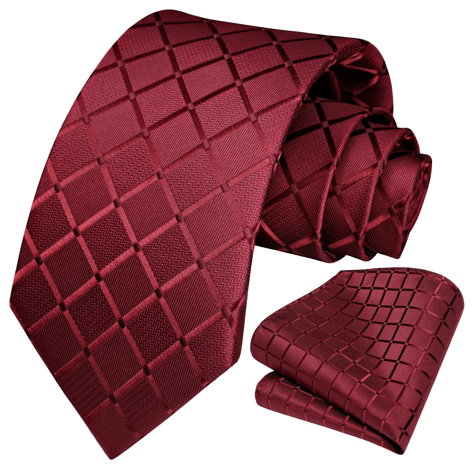 Plaid Tie Handkerchief Set - A-RED