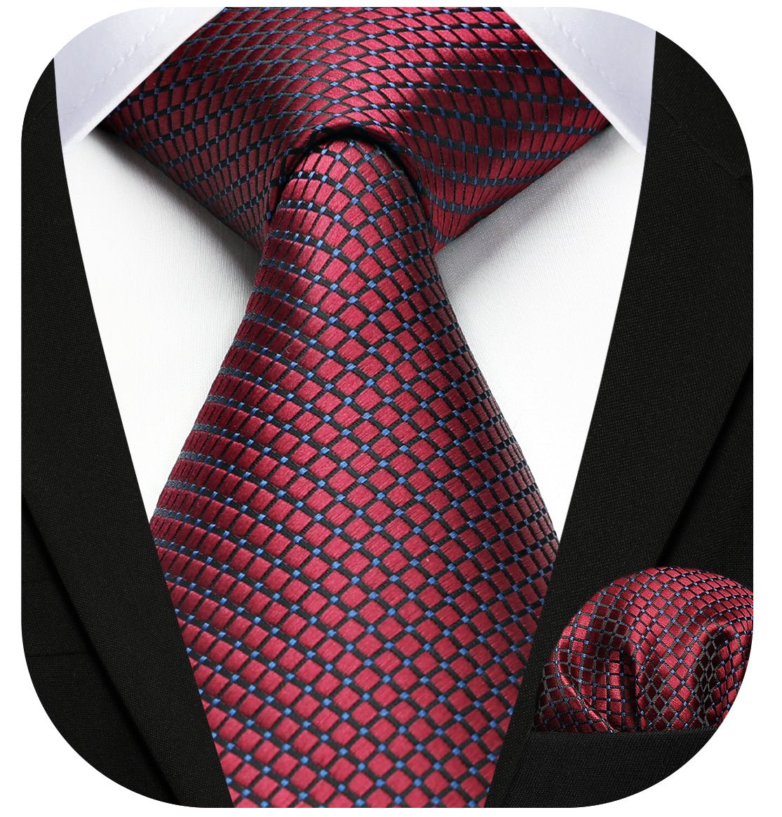 Houndstooth Tie Handkerchief Set - BURGUNDY