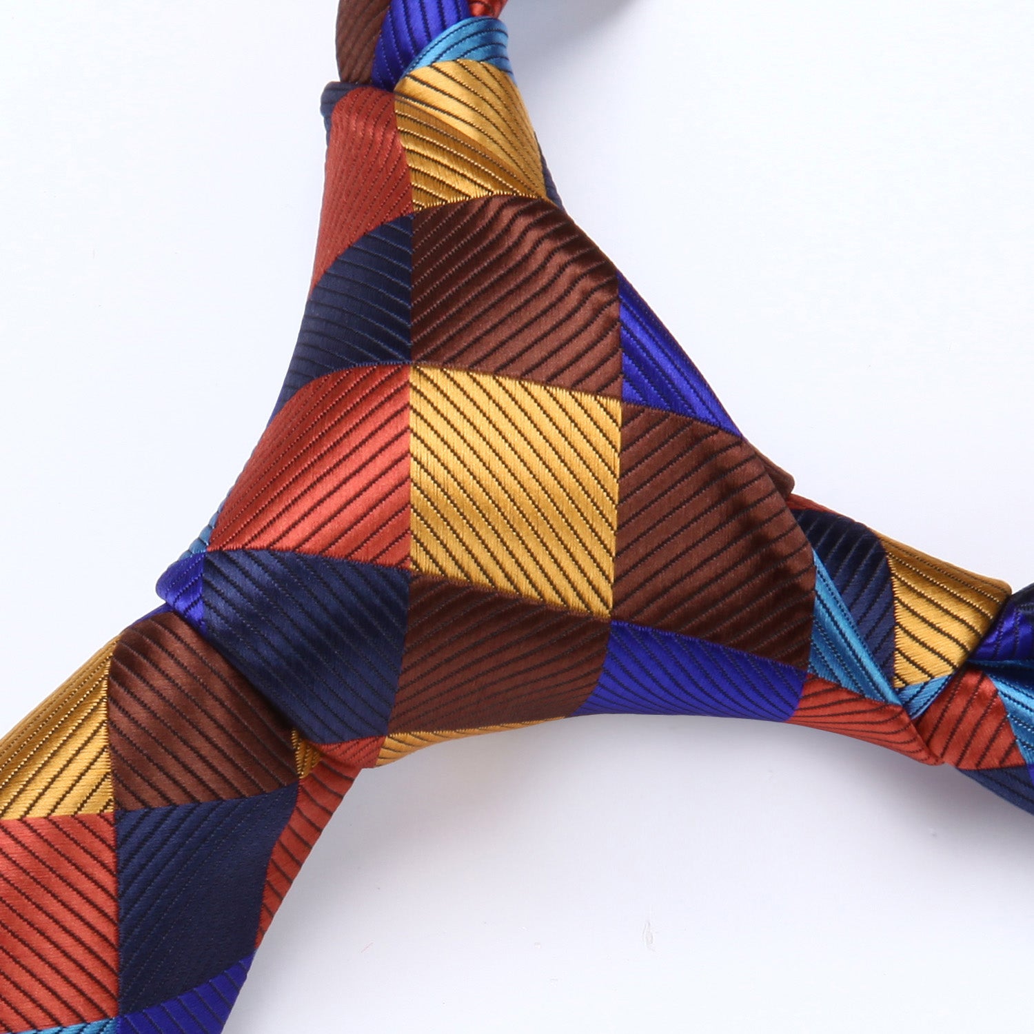 Plaid Tie Handkerchief Set - ORANGE/BLUE/BROWN