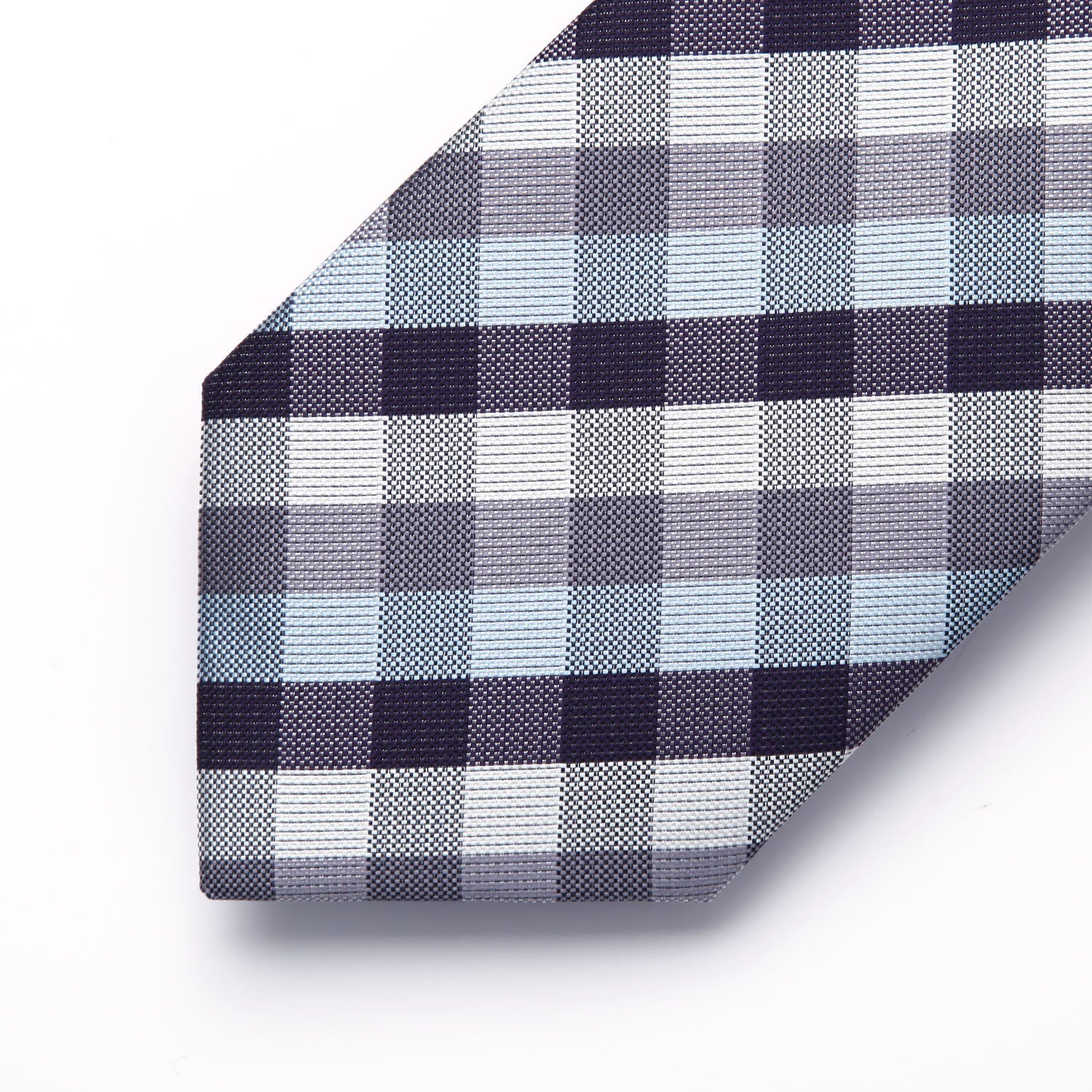 Plaid Tie Handkerchief Set - B-BLUE & GRAY/WHITE CHECK