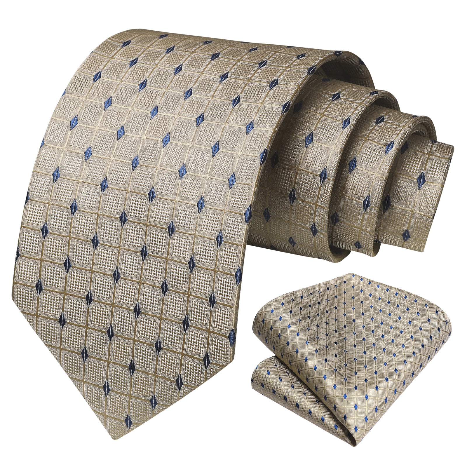 Plaid Tie Handkerchief Set - C-BEIGE