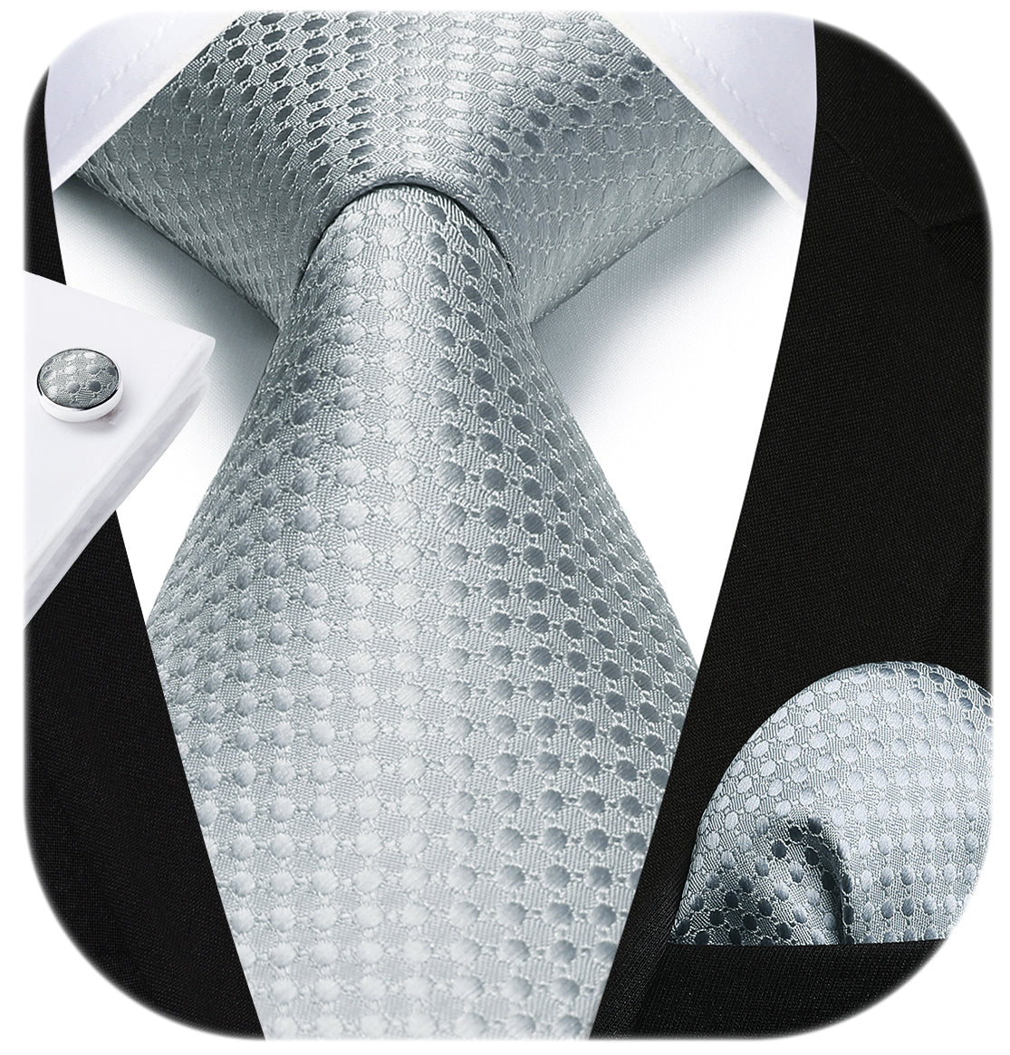 Houndstooth Tie Handkerchief Cufflinks - SILVER