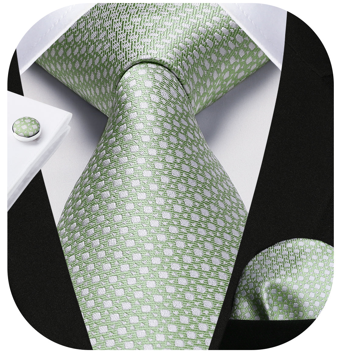 Houndstooth Tie Handkerchief Cufflinks - SAGE GREEN