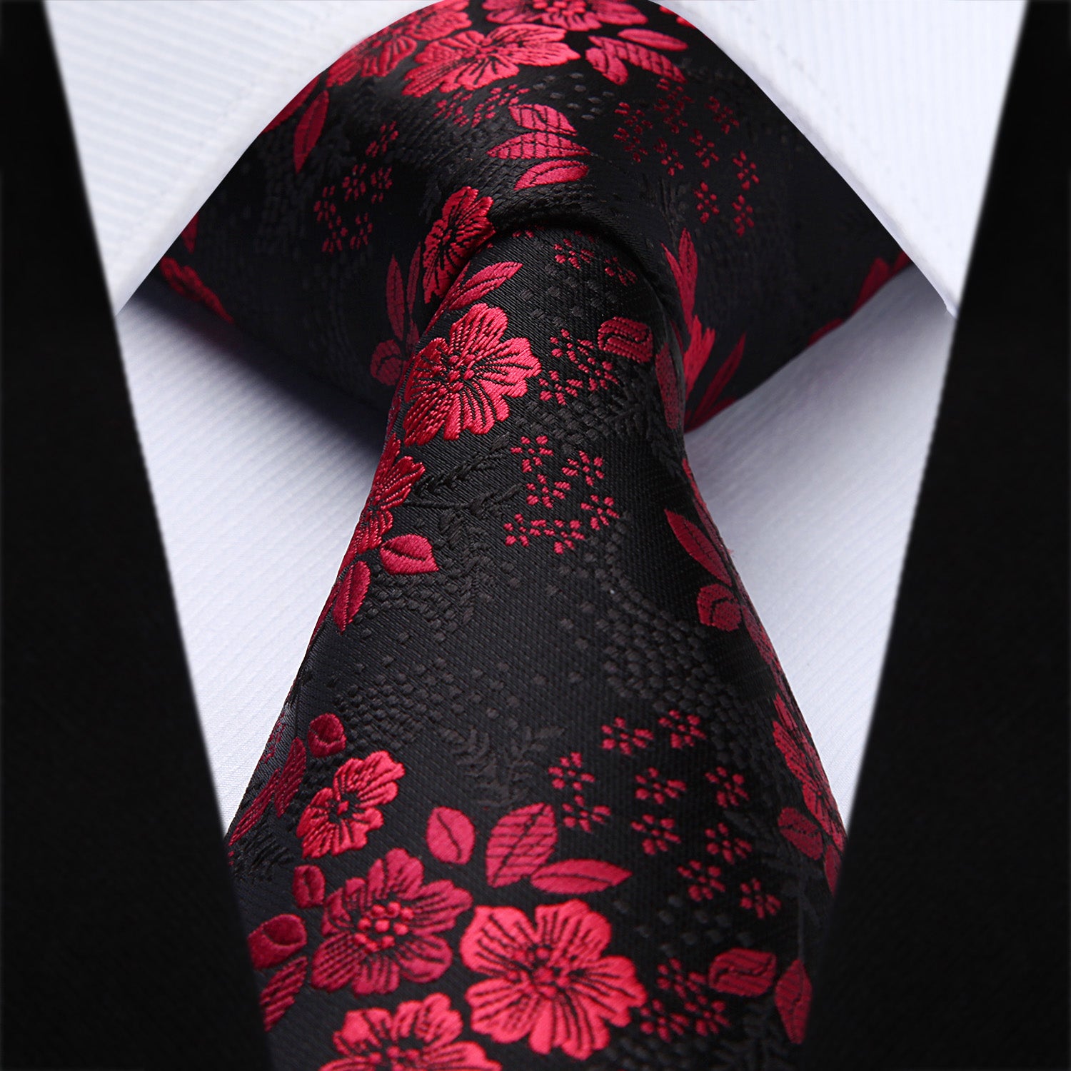 Floral Tie Handkerchief Set - RED/BLACK