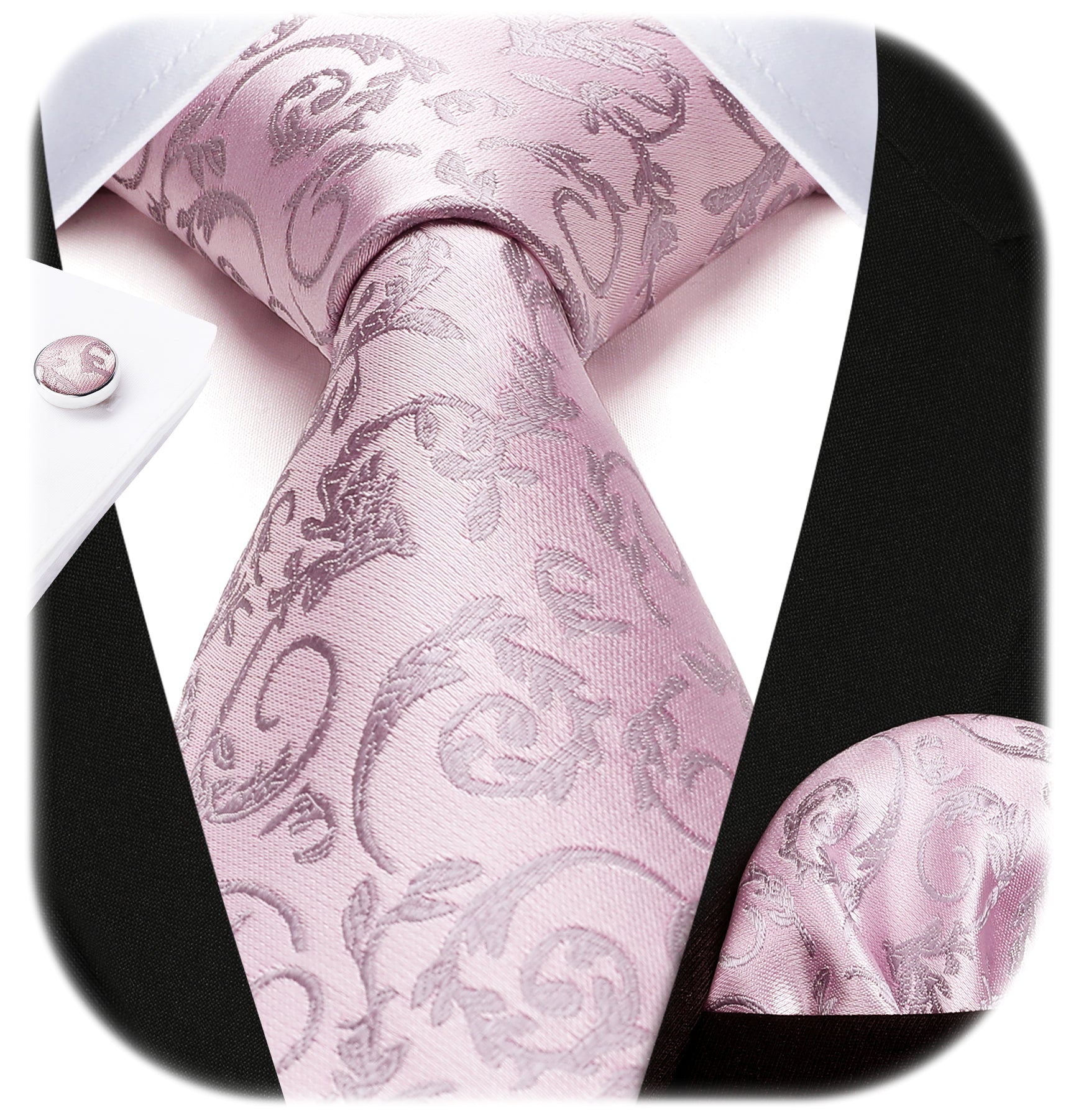 Floral Tie Handkerchief Cufflinks - PINK
