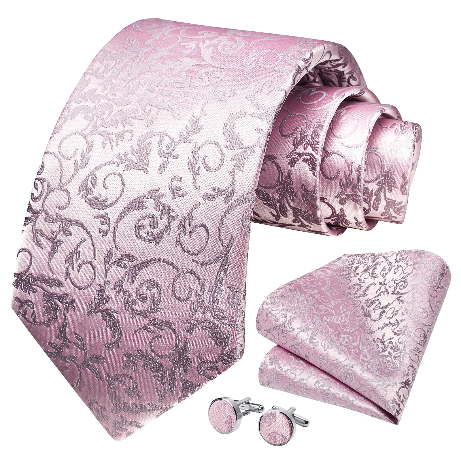 Floral Tie Handkerchief Cufflinks - PINK