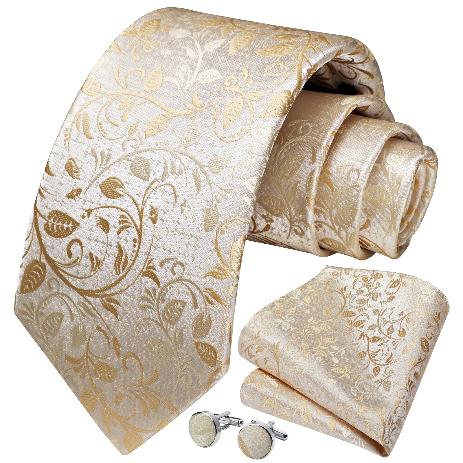 Floral Tie Handkerchief Cufflinks - CHAMPAGNE