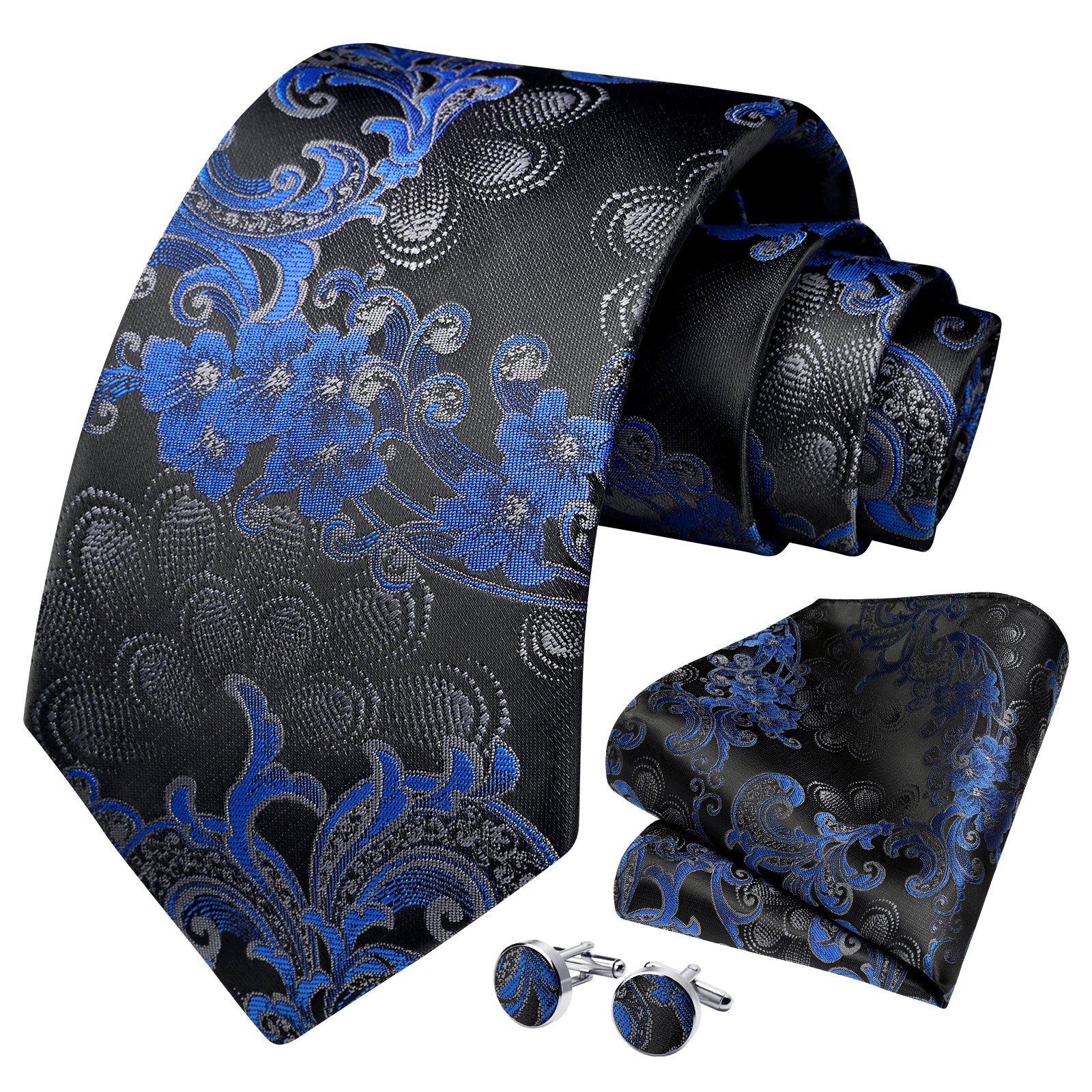Floral Tie Handkerchief Cufflinks - ROYAL BLUE