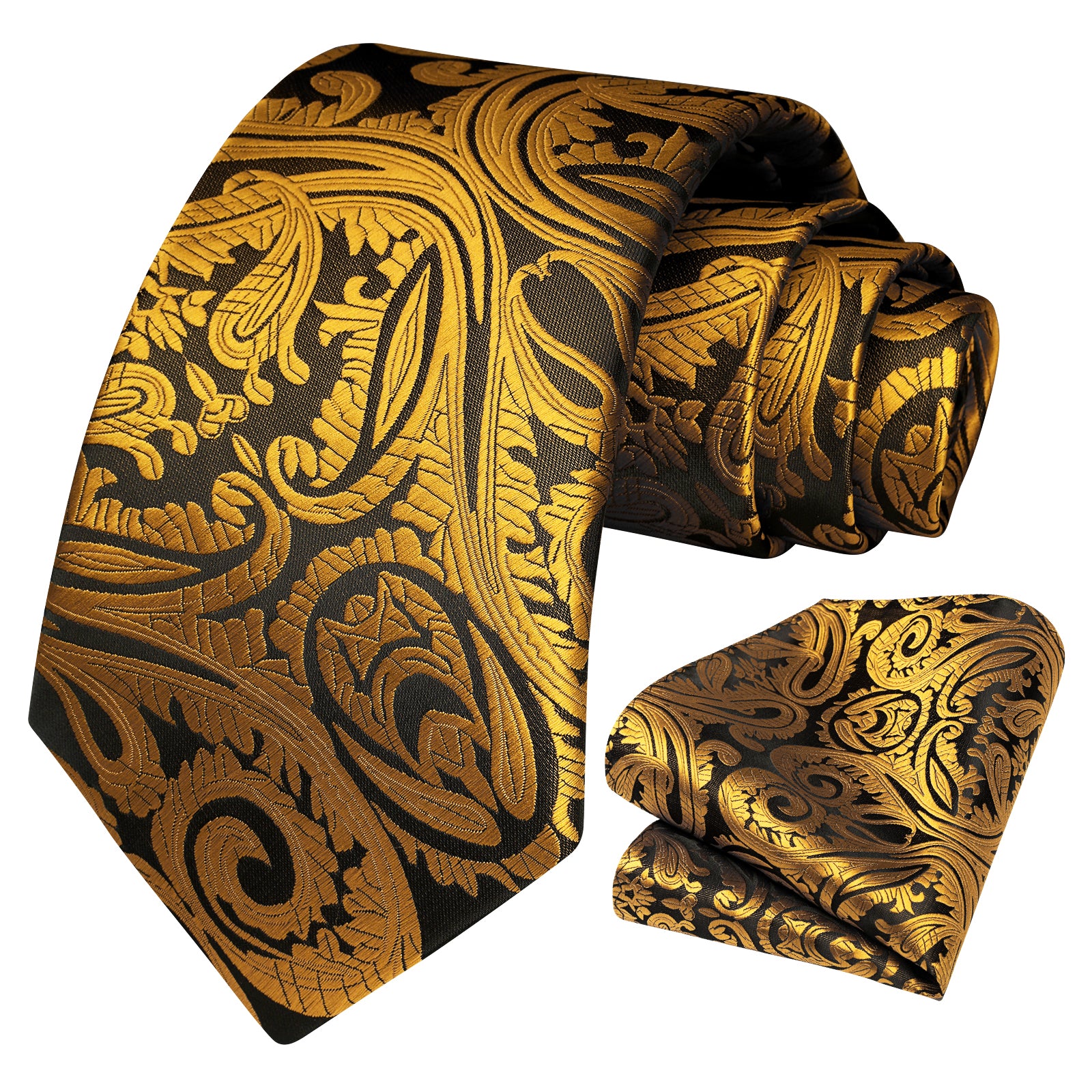 Paisley Tie Handkerchief Set - ORANGE/BLACK