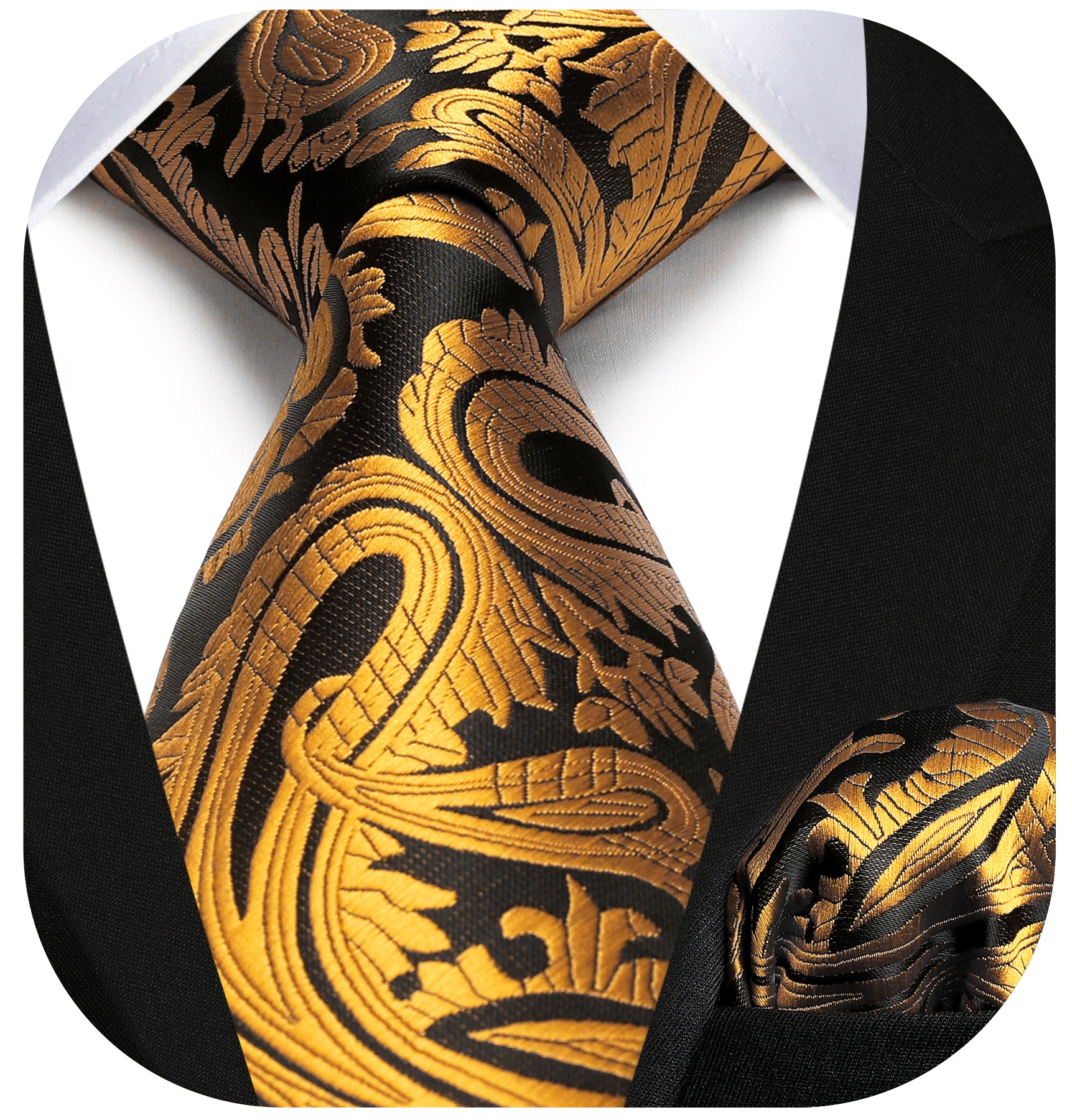 Paisley Tie Handkerchief Set - ORANGE/BLACK