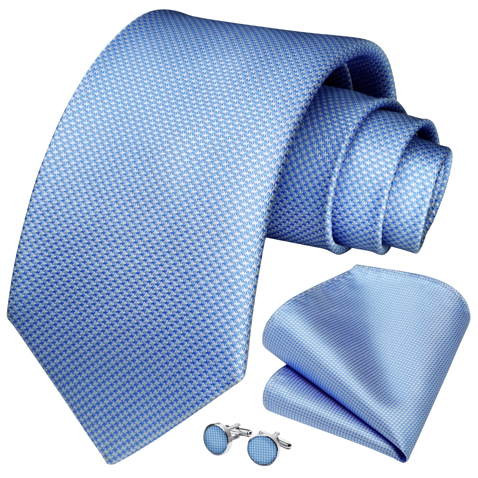 Houndstooth Tie Handkerchief Cufflinks - B-BLUE