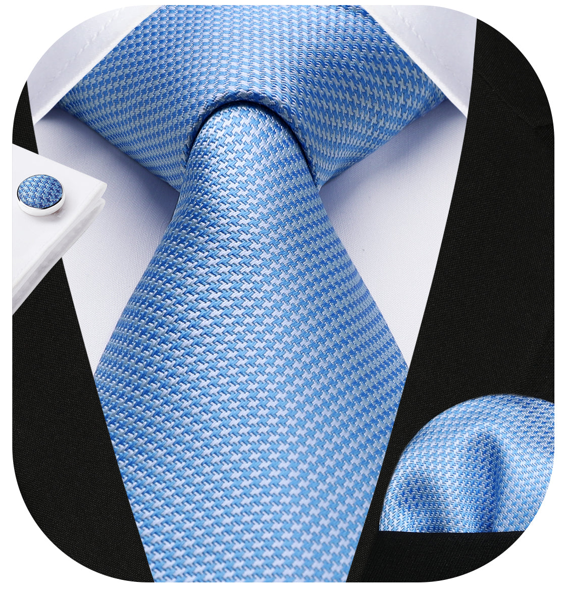 Houndstooth Tie Handkerchief Cufflinks - B-BLUE
