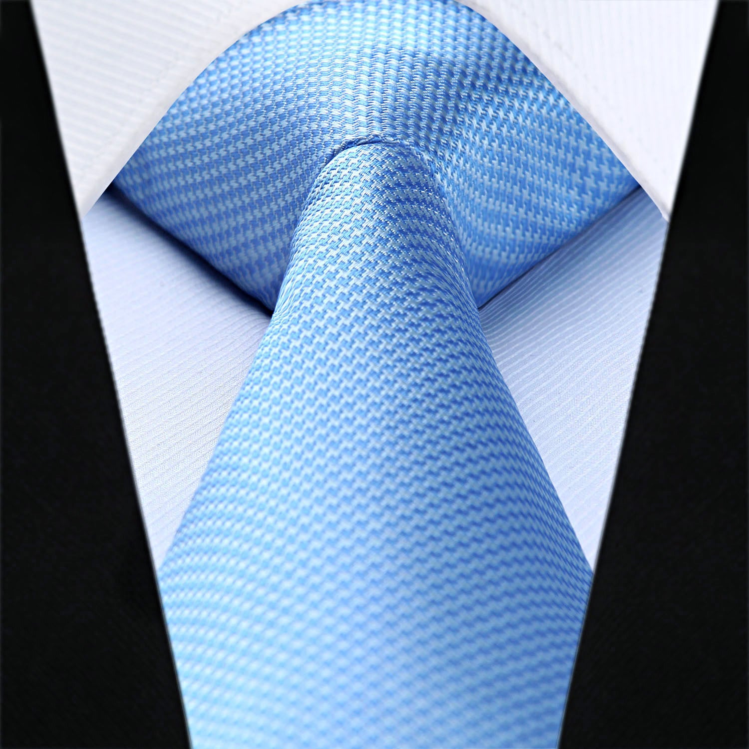 Houndstooth Tie Handkerchief Set - A-07 BLUE