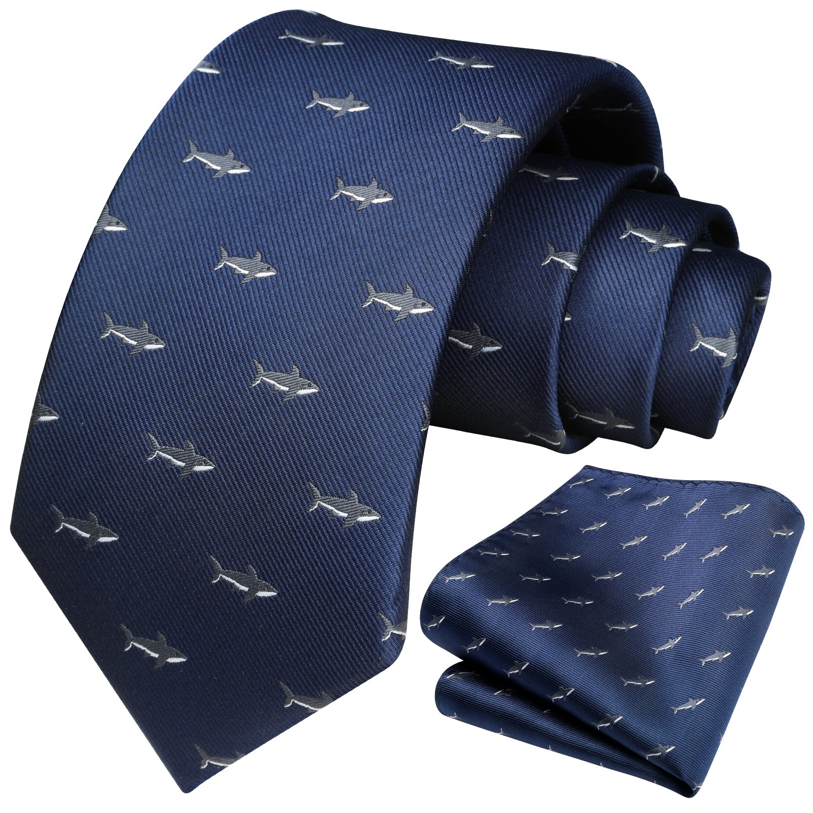 Shark Tie Handkerchief Set - Z-NAVY BLUE