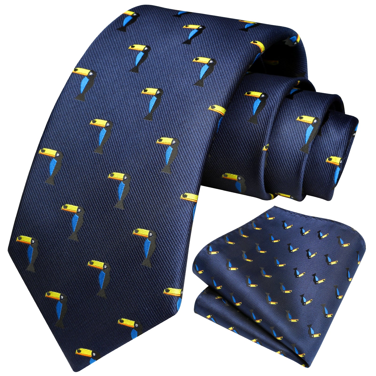 Parrot Tie Handkerchief Set - 06-NAVY BLUE