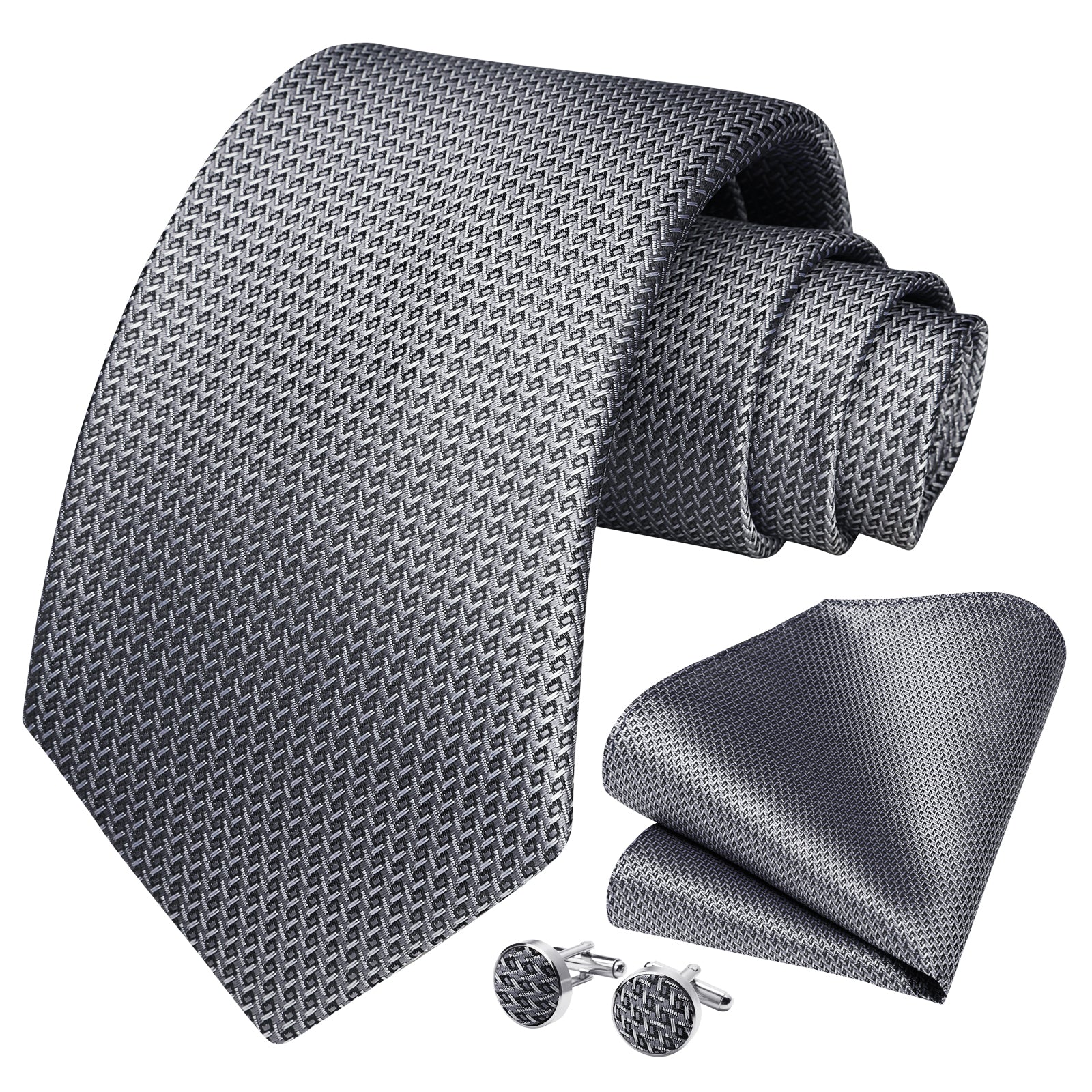 Houndstooth Tie Handkerchief Cufflinks - D1 - BLACK/SILVER