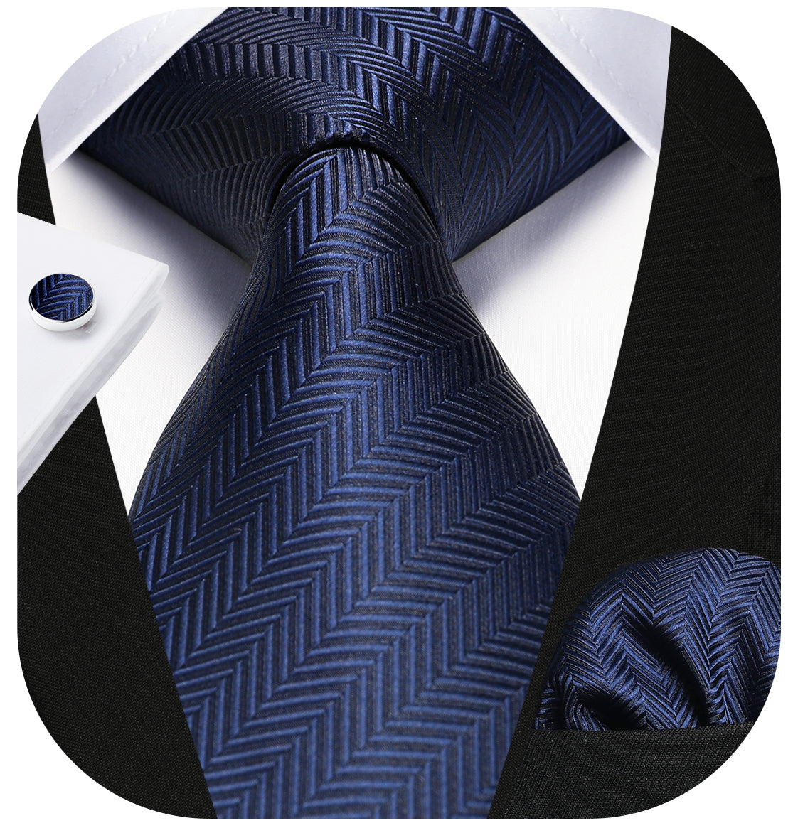 Stripe Tie Handkerchief Cufflinks - BLUE