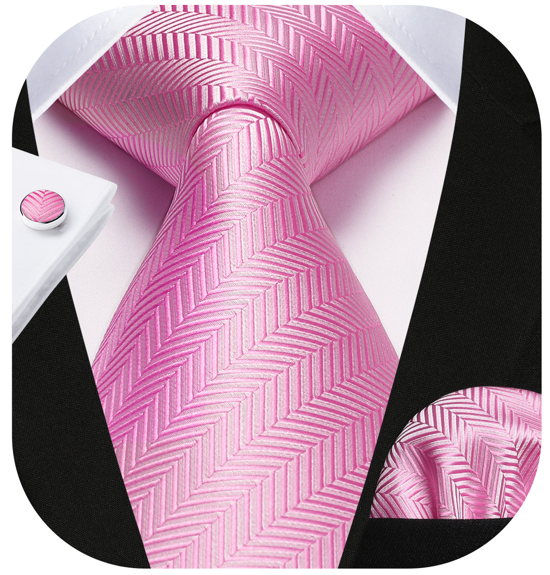 Stripe Tie Handkerchief Cufflinks - PINK