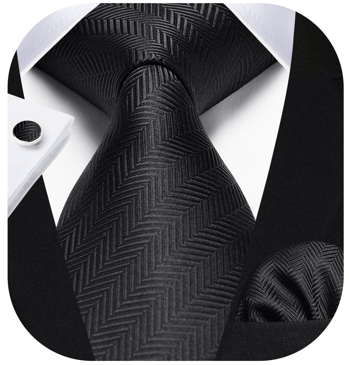 Stripe Tie Handkerchief Cufflinks - BLACK