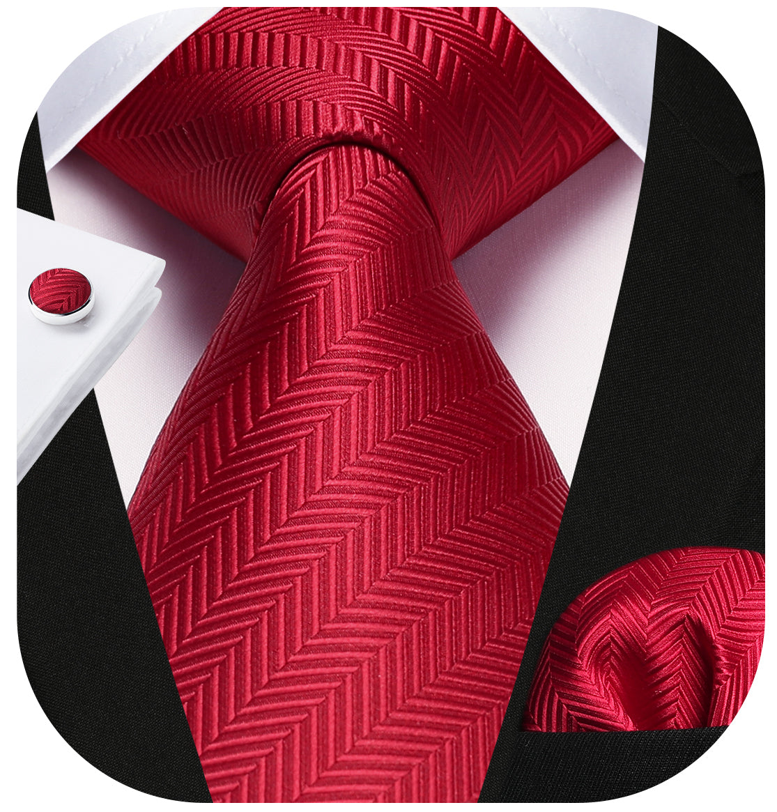 Stripe Tie Handkerchief Cufflinks - RED