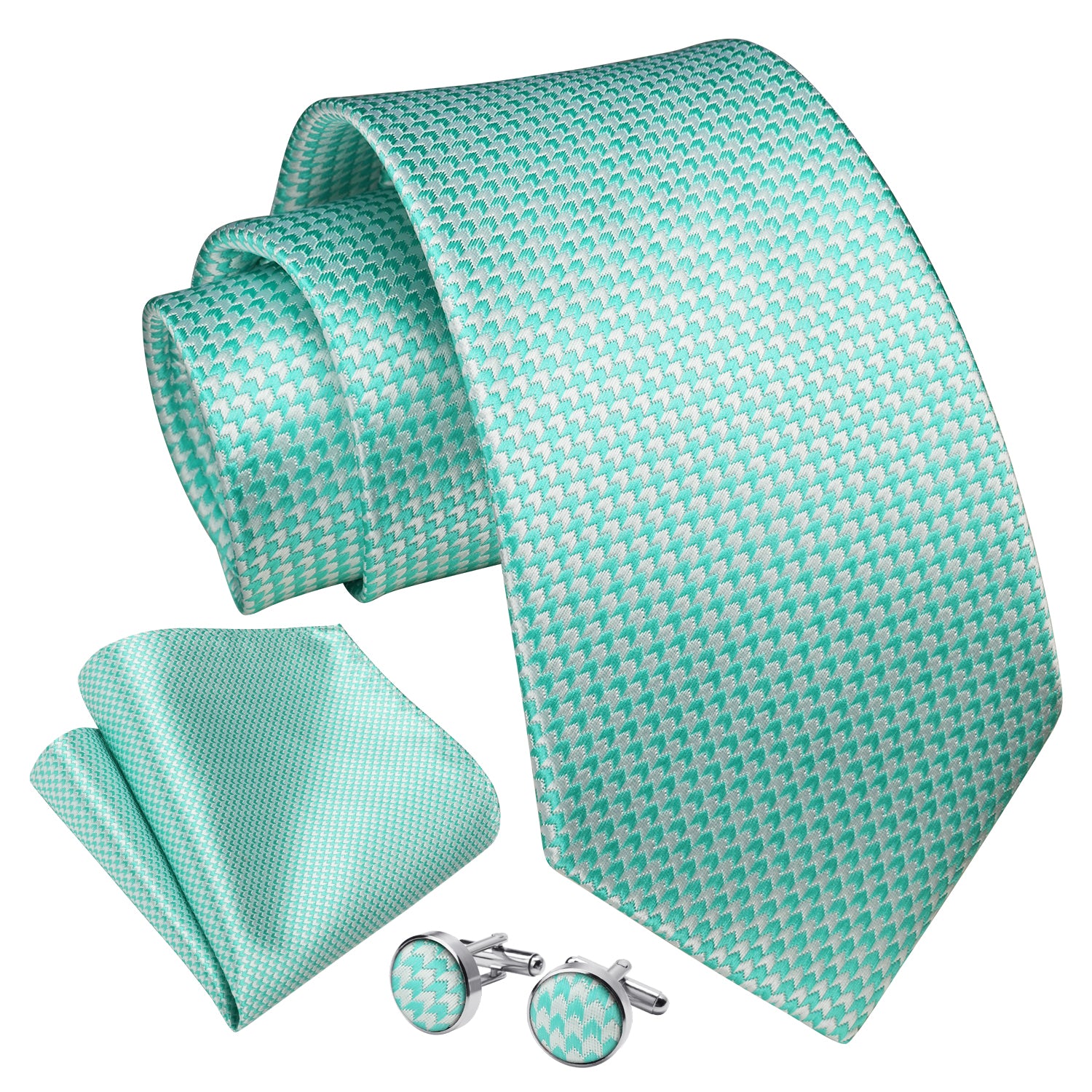 Stripe Tie Handkerchief Cufflinks - A04-GREEN/WHITE