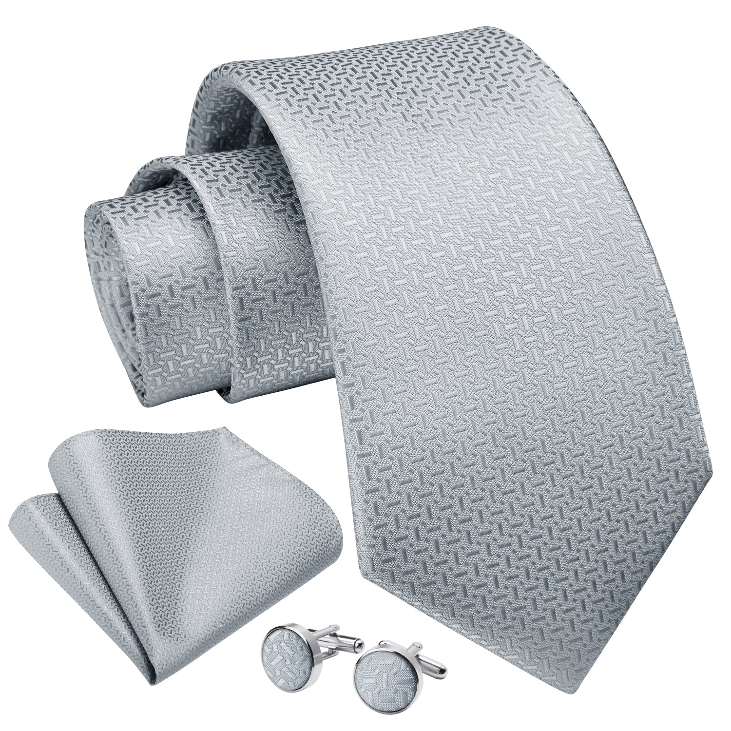 Stripe Tie Handkerchief Cufflinks - A03-SILVER