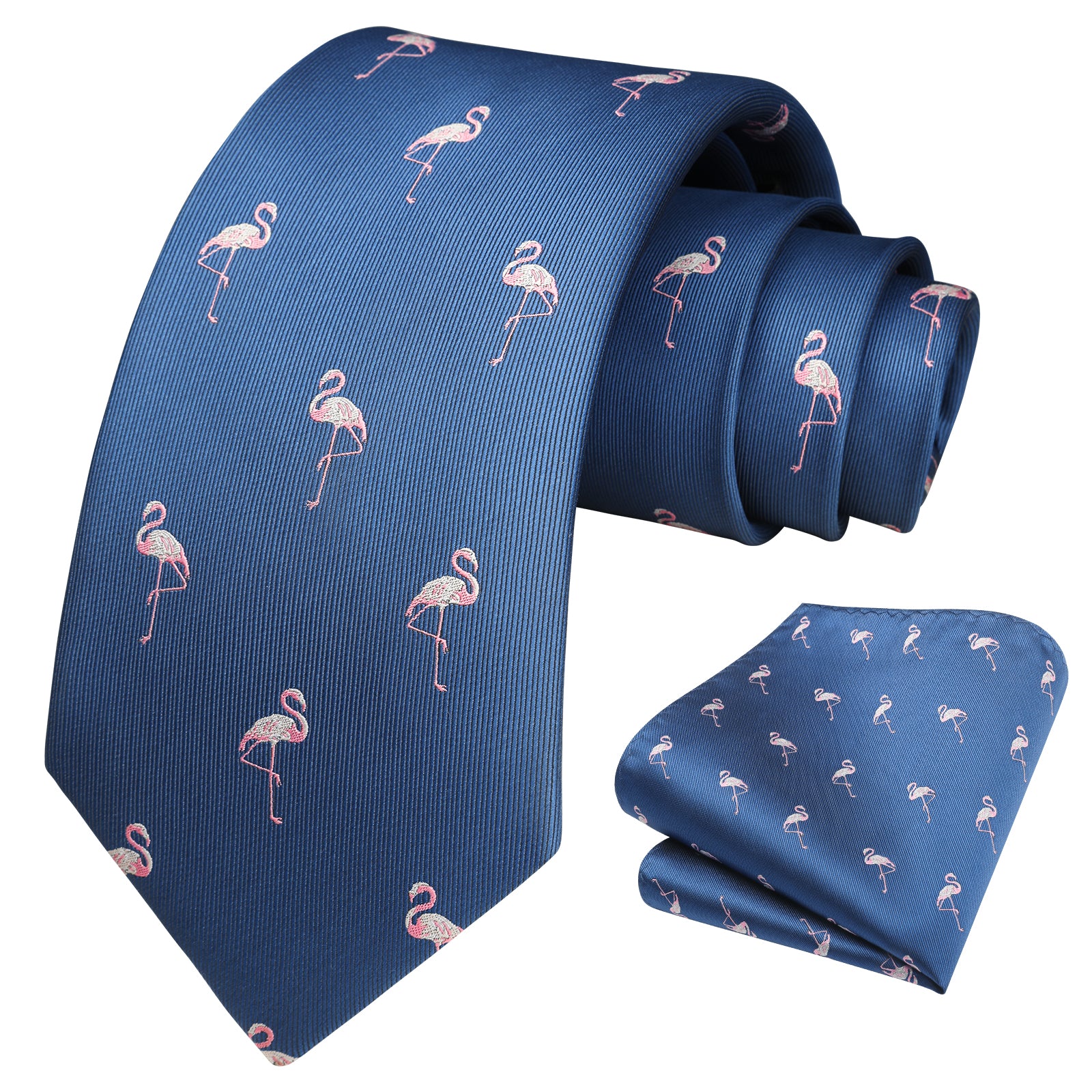 Flamingo Tie Handkerchief Set - NAVY BLUE