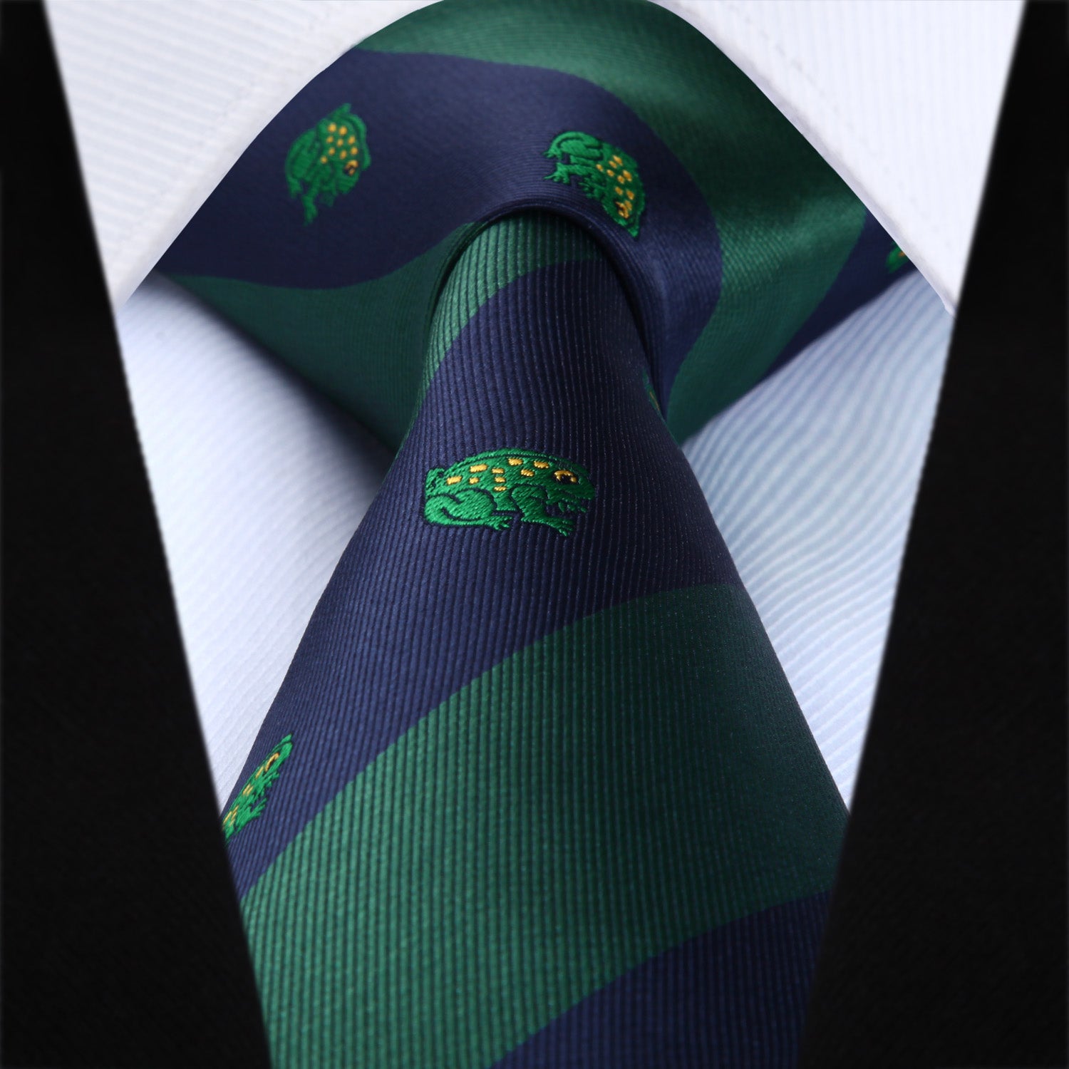 Frog Tie Handkerchief Set - 06-GREEN/NAVY BLUE