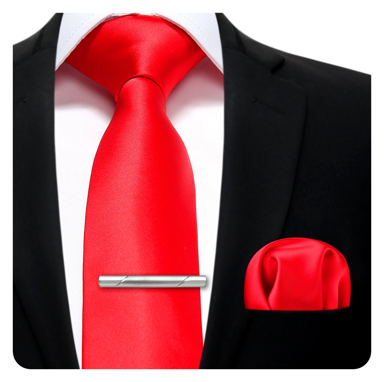 Solid Tie Handkerchief Clip - RED